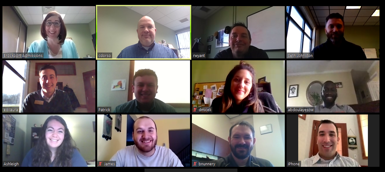 a screenshot of a 13-person zoom meeting, with people sitting in their offices