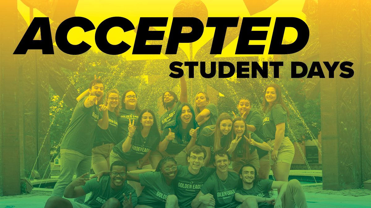 a group of smiling students, with ACCEPTED STUDENT DAYS superimposed